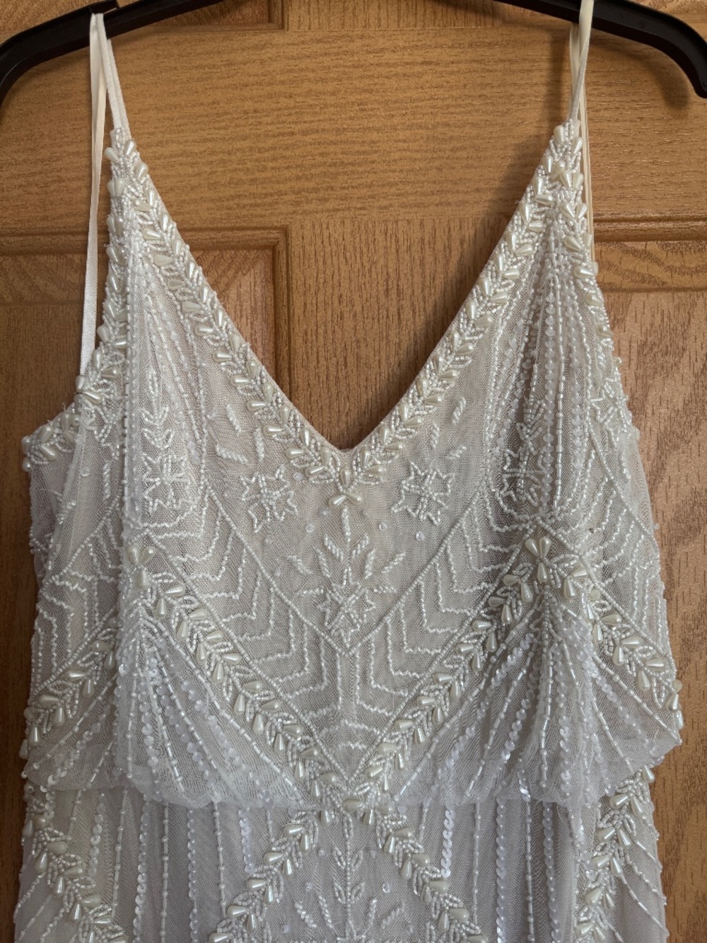 Adrianna Papell Ivory Beaded V-Neck Spaghetti Strap Wedding Dress